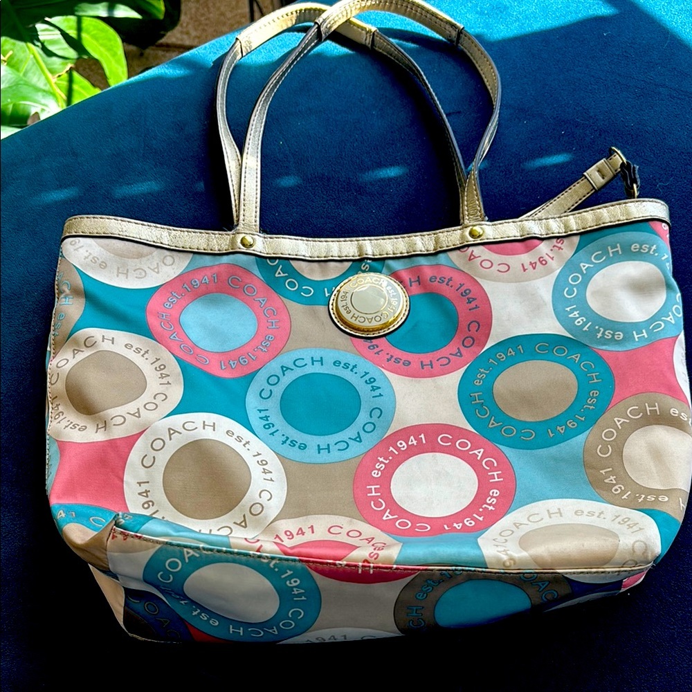 Coach multicolored sateen purse. F19196